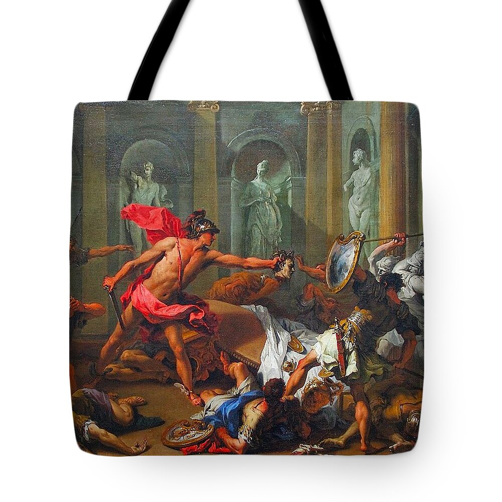 Sebastiano Ricci - Perseus With The Head Of Medusa C. 1705-10 Tote Bag featuring the painting Perseus with the Head of Medusa by MotionAge Designs