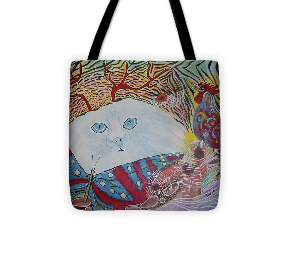 Abstract Tote Bag featuring the painting Persian Cat by Sima Amid Wewetzer