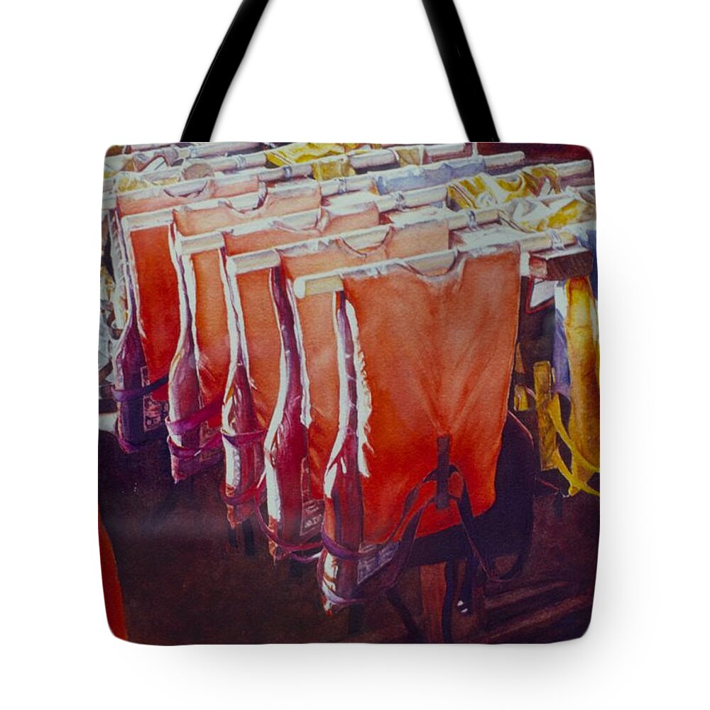 Landscape Tote Bag featuring the painting Personal Flotation #1 by Barbara Pease