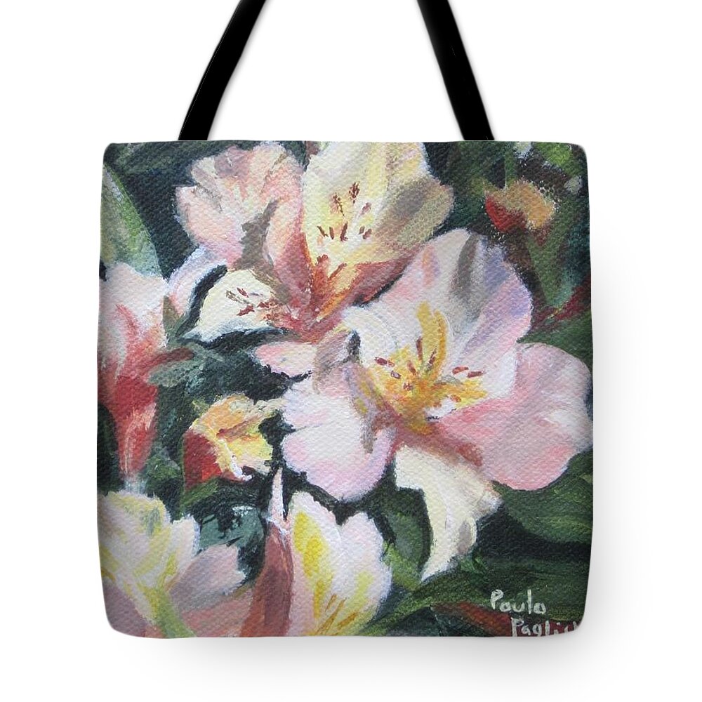 Acrylic Tote Bag featuring the painting Peruvian Lily by Paula Pagliughi