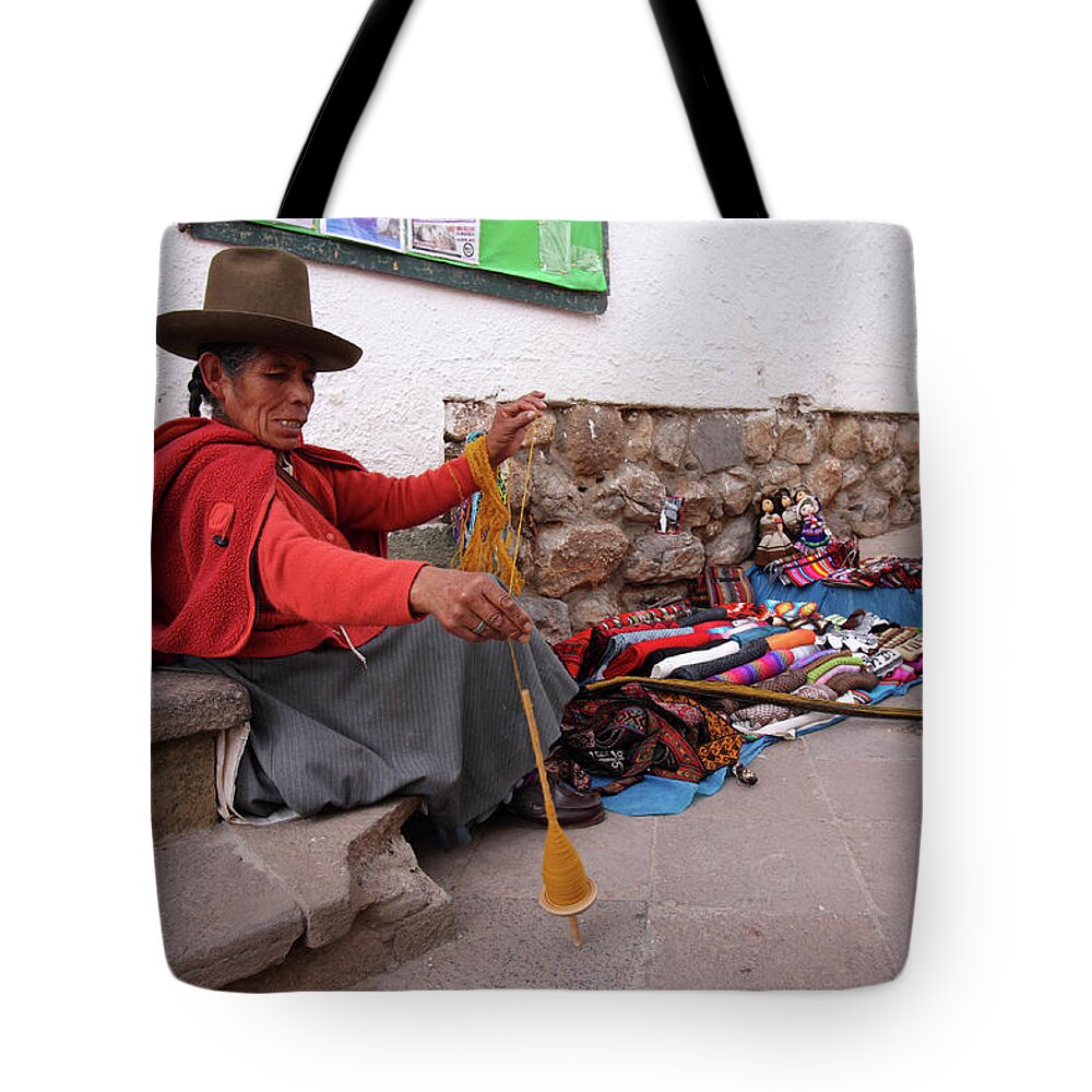 Picchu Tote Bag featuring the photograph Peruvian Weaver by Aidan Moran