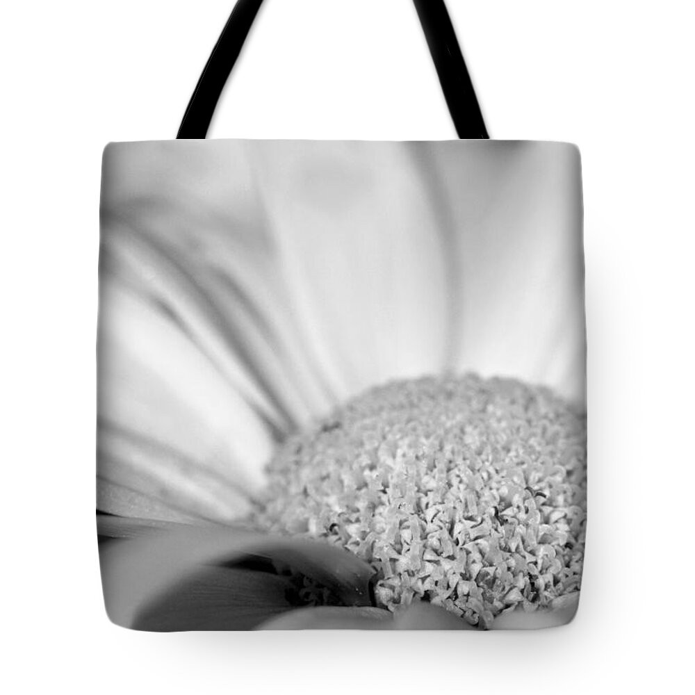 Daisy Tote Bag featuring the photograph Petals - Black and White by Angela Rath
