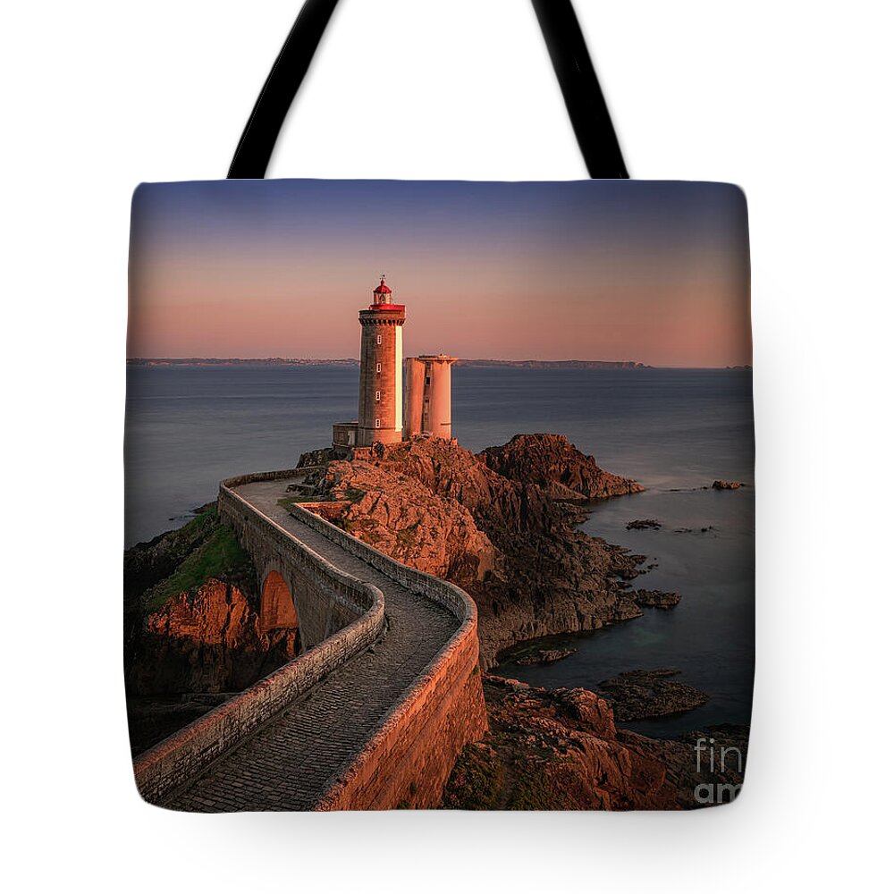 Britanny Tote Bag featuring the photograph Petit Minou lighthouse at sunset by Izet Kapetanovic