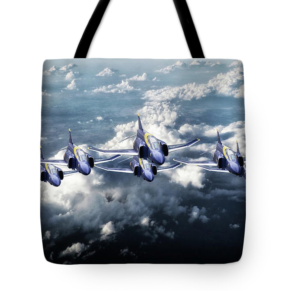 Blue Angels Tote Bag featuring the digital art Phantom Angels by Airpower Art