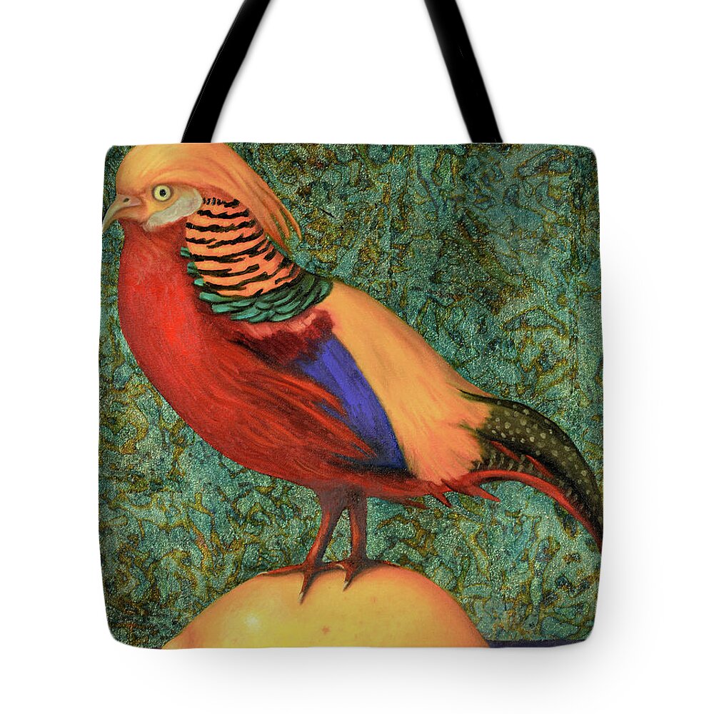 Pheasant Tote Bag featuring the painting Pheasant On A Lemon by Leah Saulnier The Painting Maniac