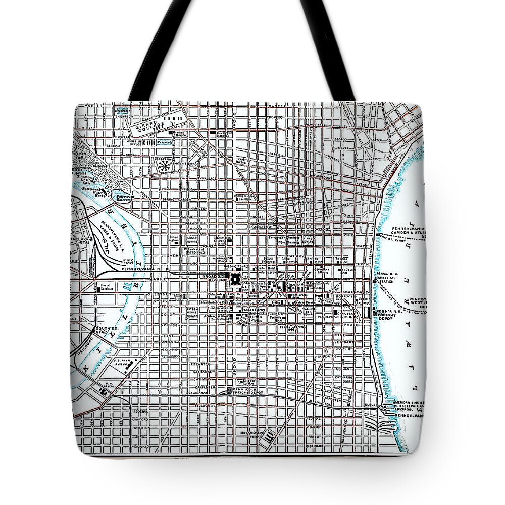 Philadelphia Tote Bag featuring the photograph Antique Map of Philadelphia from 1892 by Phil Cardamone