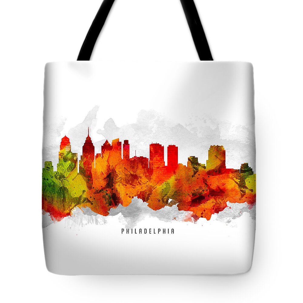 Philadelphia Tote Bag featuring the painting Philadelphia Pennsylvania Cityscape 15 by Aged Pixel