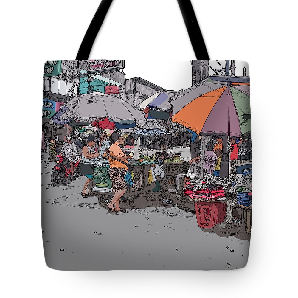 Philippines Tote Bag featuring the painting Philippines 708 Market by Rolf Bertram