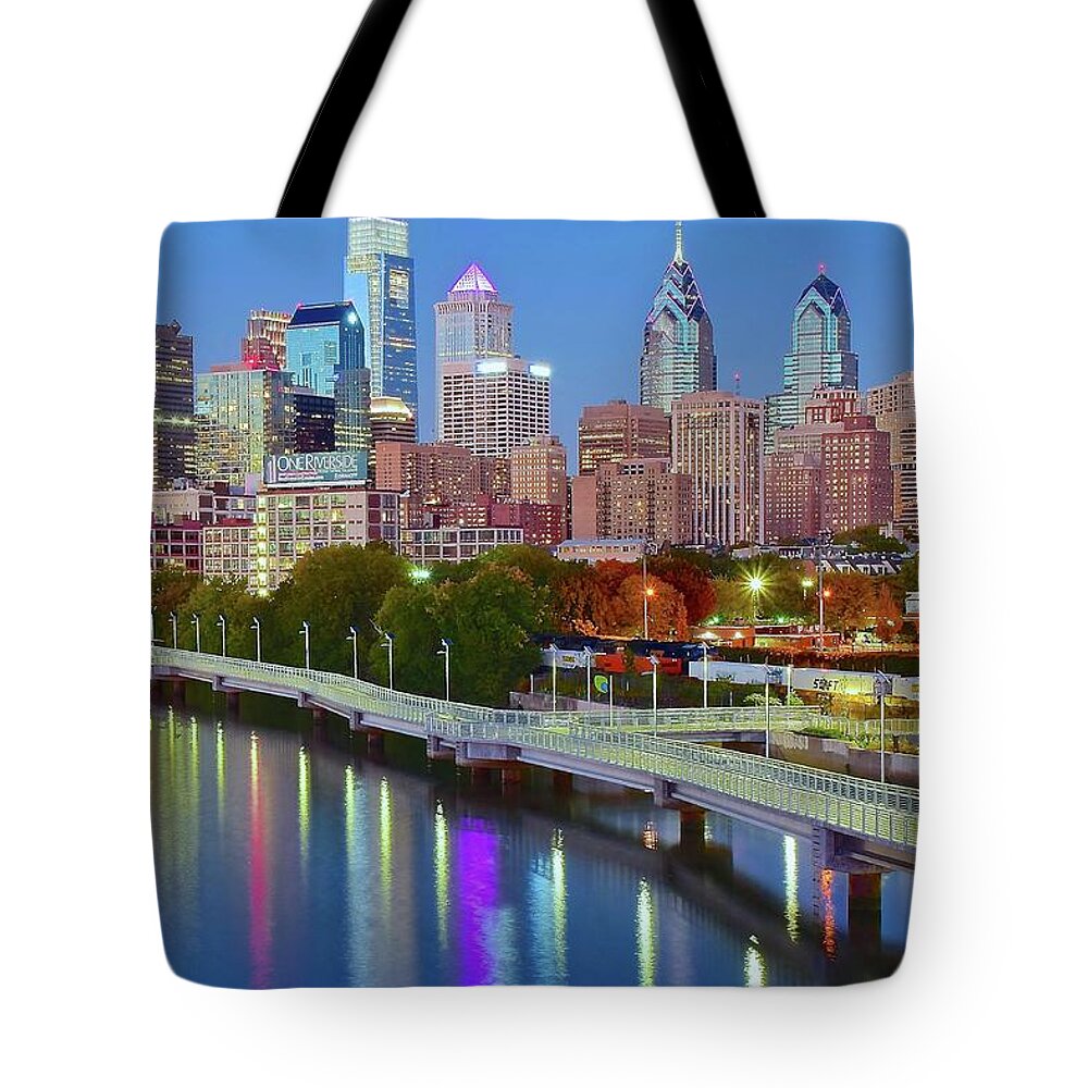 Philadelphia Tote Bag featuring the photograph Philly Night Lights 2016 by Frozen in Time Fine Art Photography