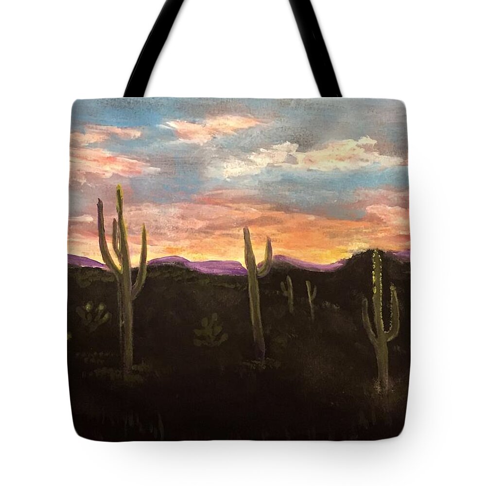 Dessert Sunset Tote Bag featuring the painting Phoenix Az sunset by Anne Sands