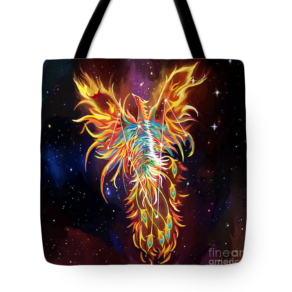 Phoenix Tote Bag featuring the painting Phoenix Rising Constellation by Jackie Case