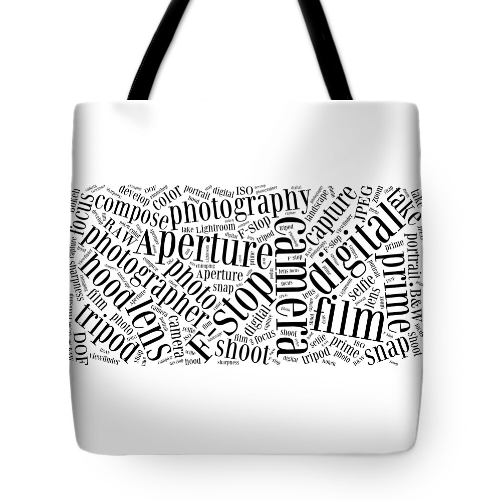 Camera Tote Bag featuring the digital art Photography Word Cloud by Edward Fielding