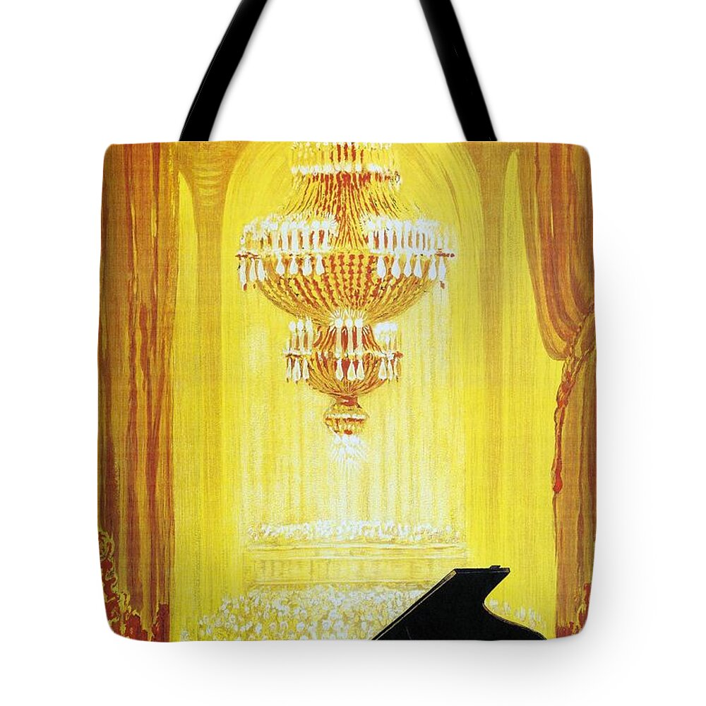 C Bechstein Tote Bag featuring the painting Pianist playing to a Packed Theatre - C. Bechstein - German Piano Manufacturer - Vintage Poster by Studio Grafiikka