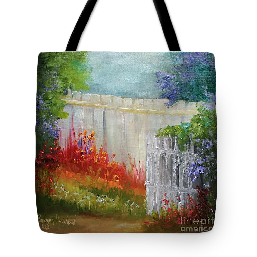 Flowers Tote Bag featuring the painting Picket Fences by Barbara Haviland