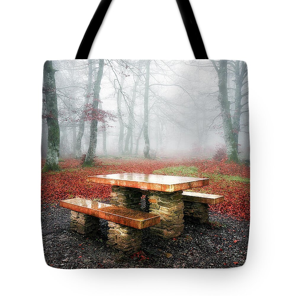 Picnic Tote Bag featuring the photograph Picnic of fog by Mikel Martinez de Osaba