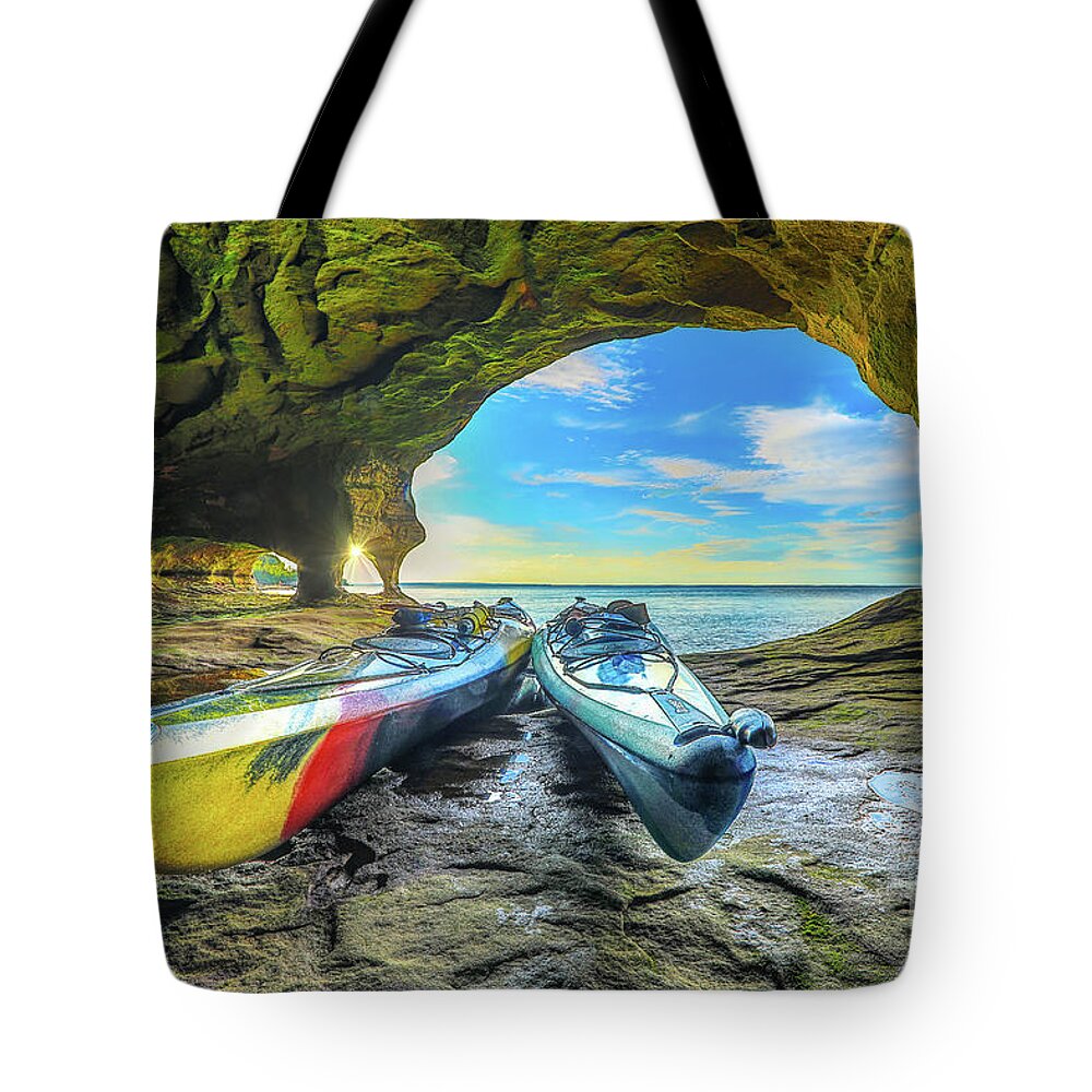 Kayaking Tote Bag featuring the photograph Pictured Rocks Caves Kayak -1794 by Norris Seward
