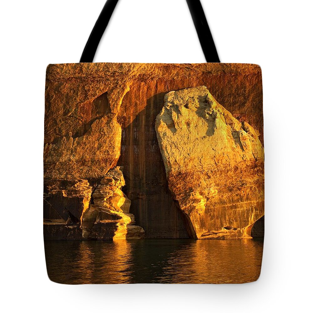 Pictured Rocks National Lakeshore Tote Bag featuring the photograph Pictured Rocks Mitten by LuAnn Griffin