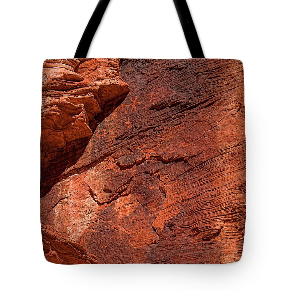 Valley Of Fire Tote Bag featuring the photograph Pictures In The Rocks by Kristia Adams