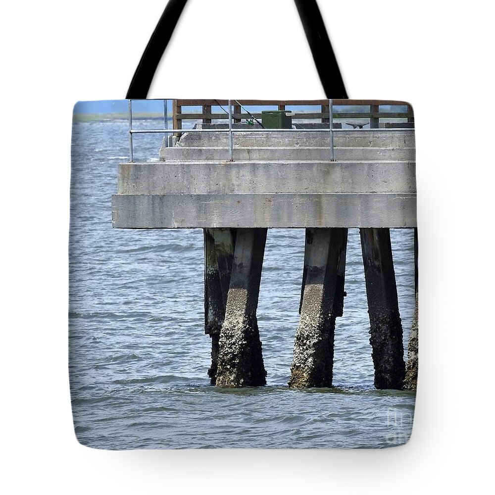 Pier Tote Bag featuring the photograph Pier At Low Tide by Jan Gelders