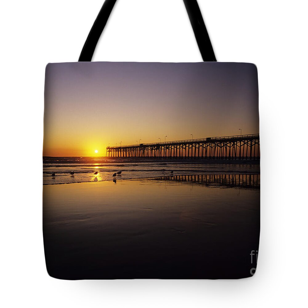 Air Art Tote Bag featuring the photograph Pier at Sunset by Bill Schildge - Printscapes