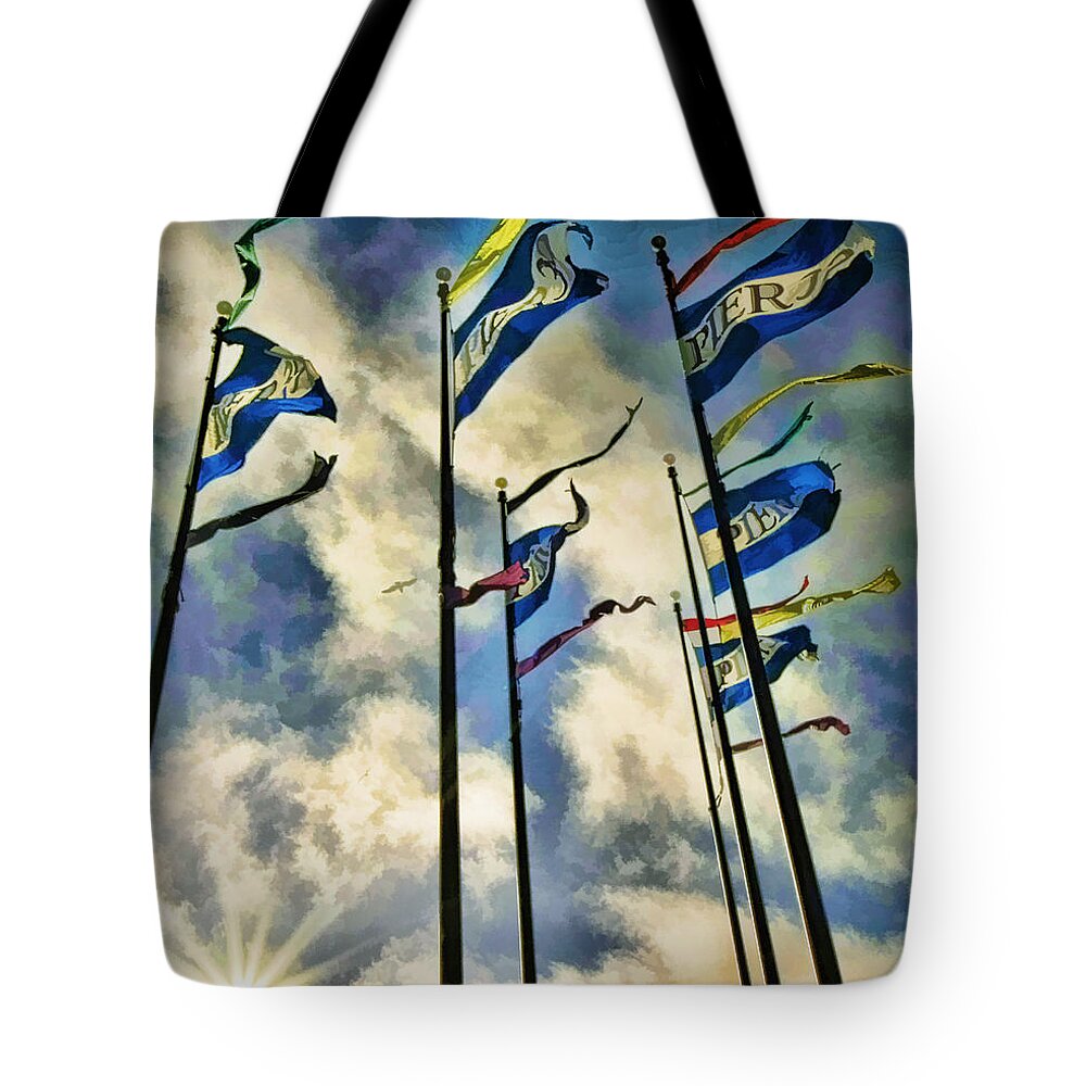 Art Photography Tote Bag featuring the photograph Pier Flags by Blake Richards