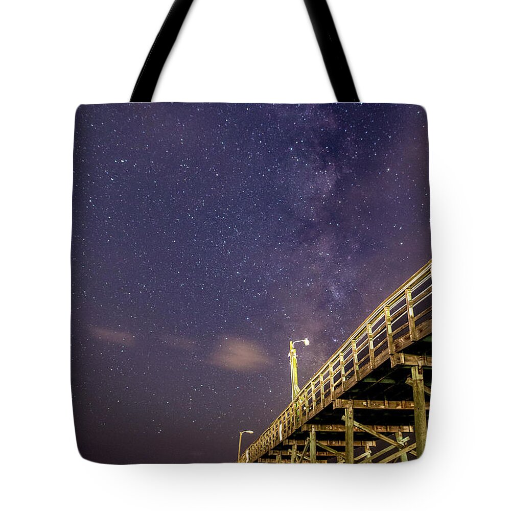 Oak Island Tote Bag featuring the photograph Pier into the Stars by Nick Noble