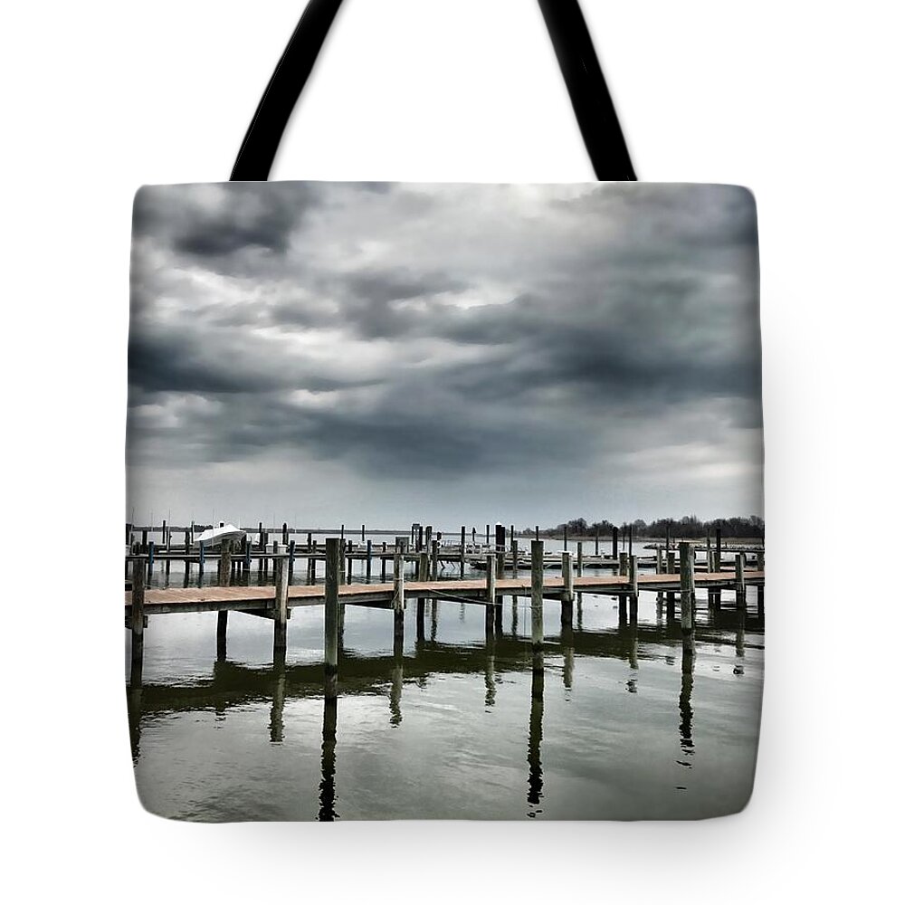 Pier Tote Bag featuring the photograph Pier Pressure by Chris Montcalmo