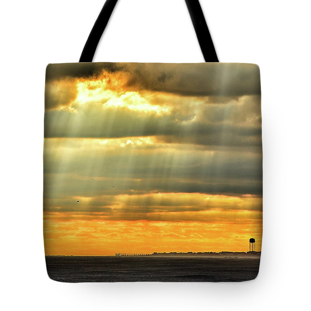 Topsail Island Tote Bag featuring the photograph Pier Rays by DJA Images