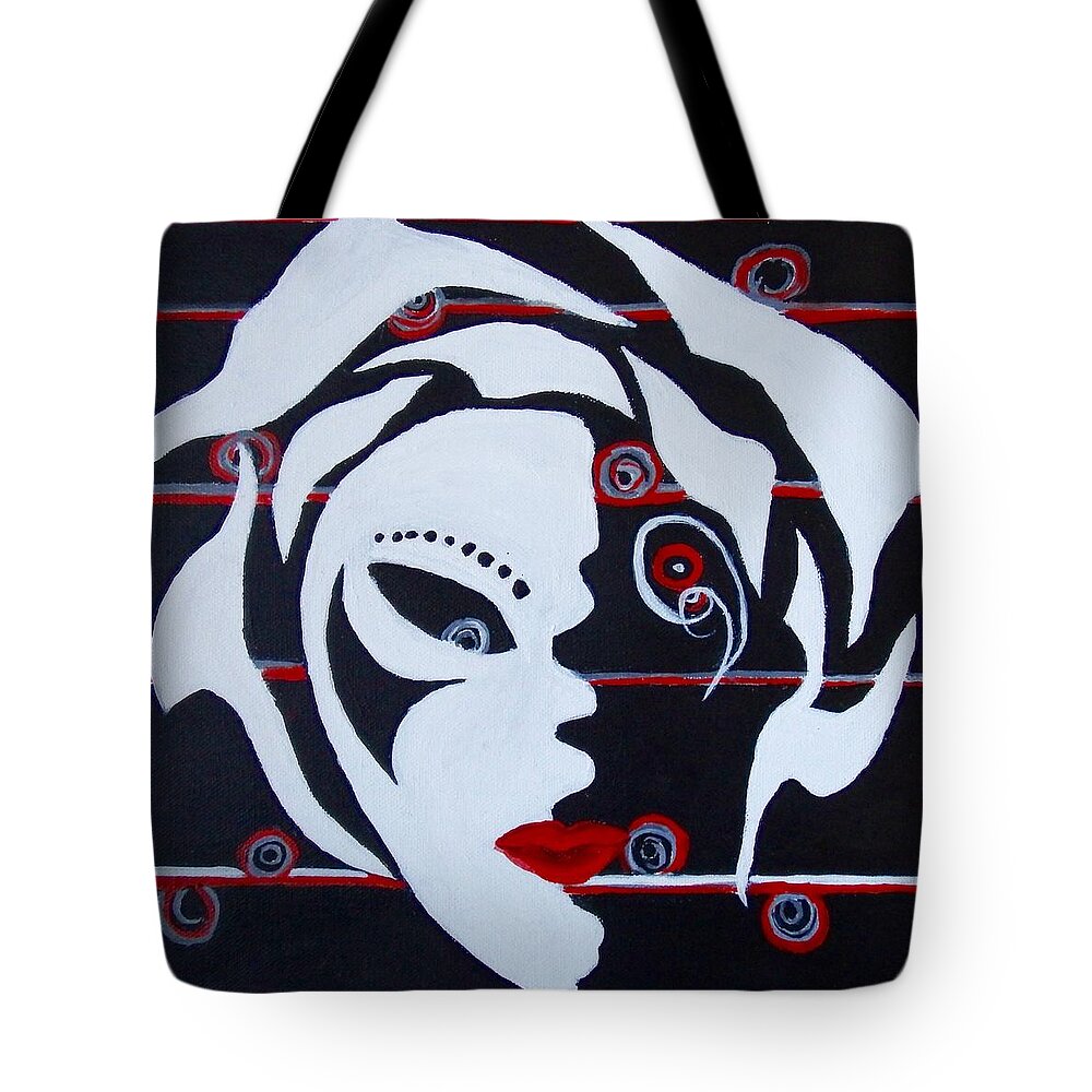Abstract Tote Bag featuring the painting Pierrot Abstract by Myra Evans