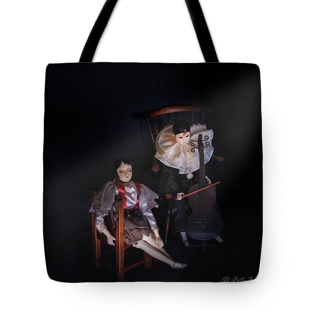 Dark Tote Bag featuring the photograph Pierrot and Columbine by Alexander Fedin