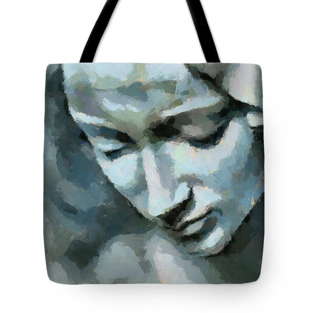 Portrait Tote Bag featuring the painting Pieta-detail by Dragica Micki Fortuna