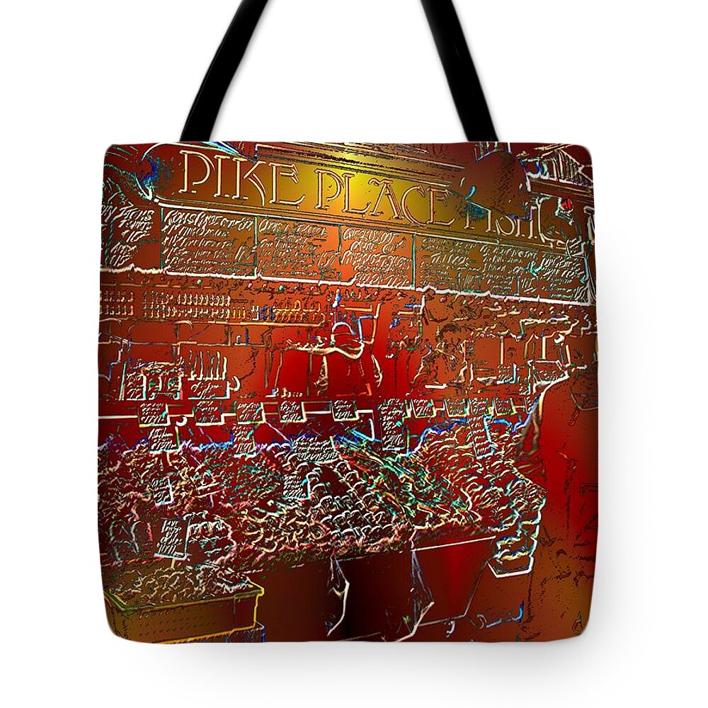 Seattle Tote Bag featuring the photograph Pike Place Fish by Tim Allen