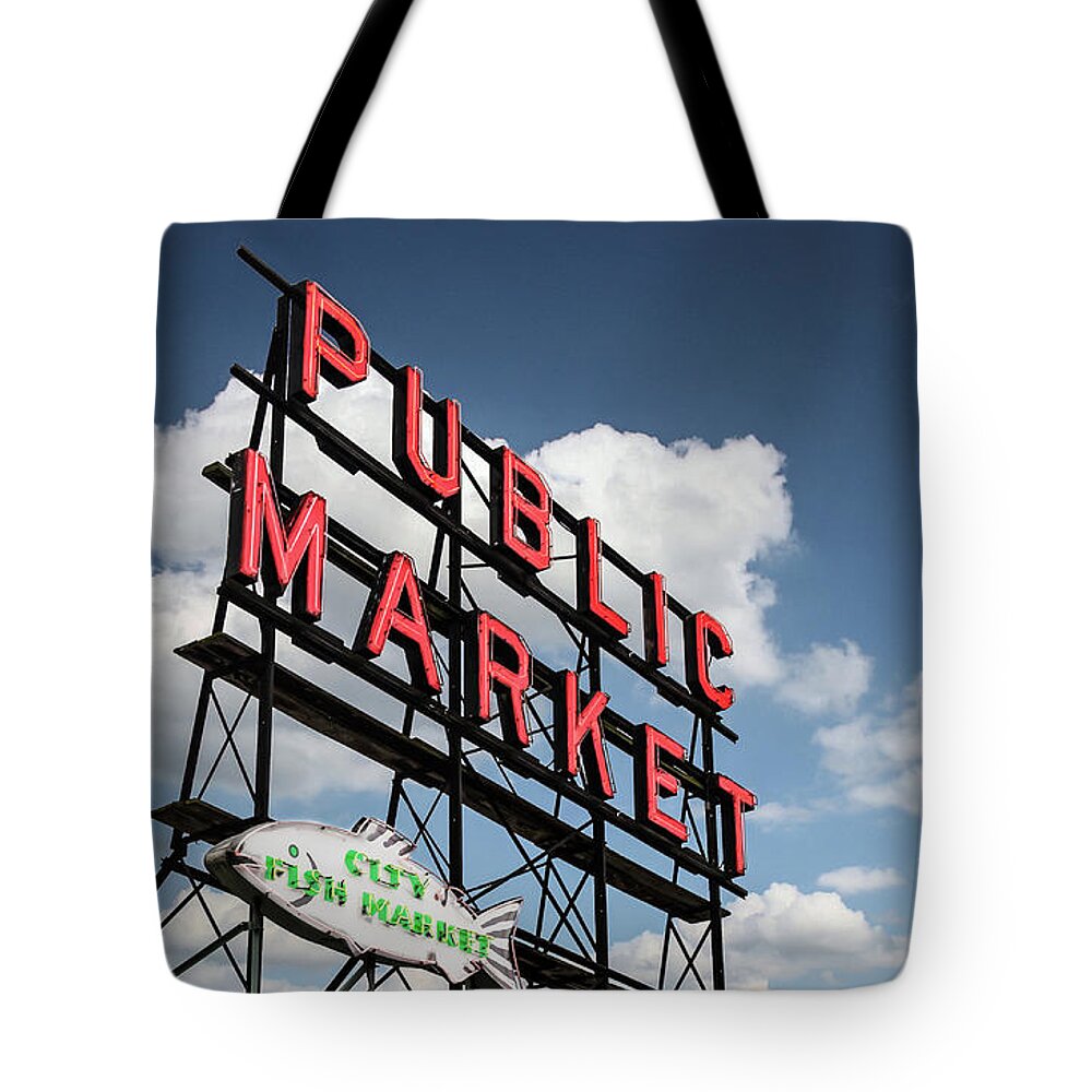 Elliott Bay Tote Bag featuring the photograph Pike Place Market by Ed Clark