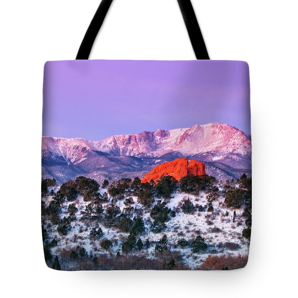 Colorado Tote Bag featuring the photograph Pikes At Dawn by John De Bord