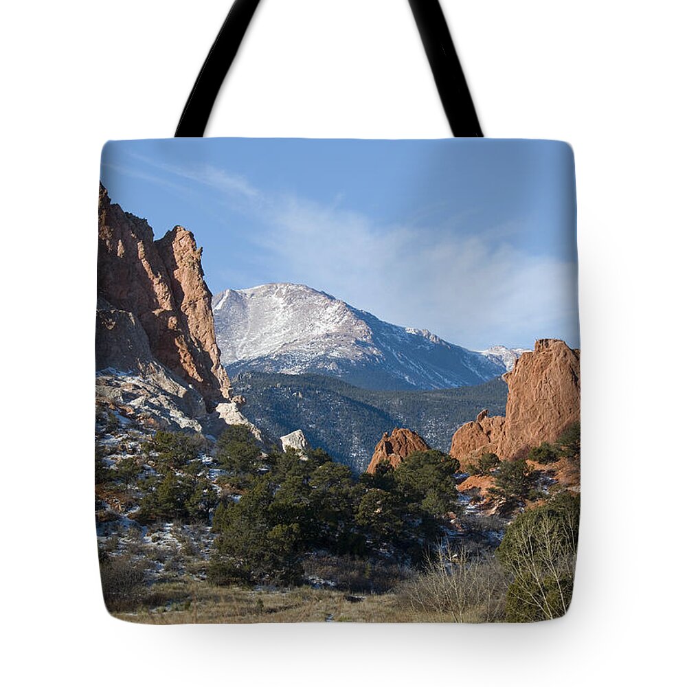 Pikes Peak Tote Bag featuring the photograph Pikes Peak in the Garden Valley by Steven Krull
