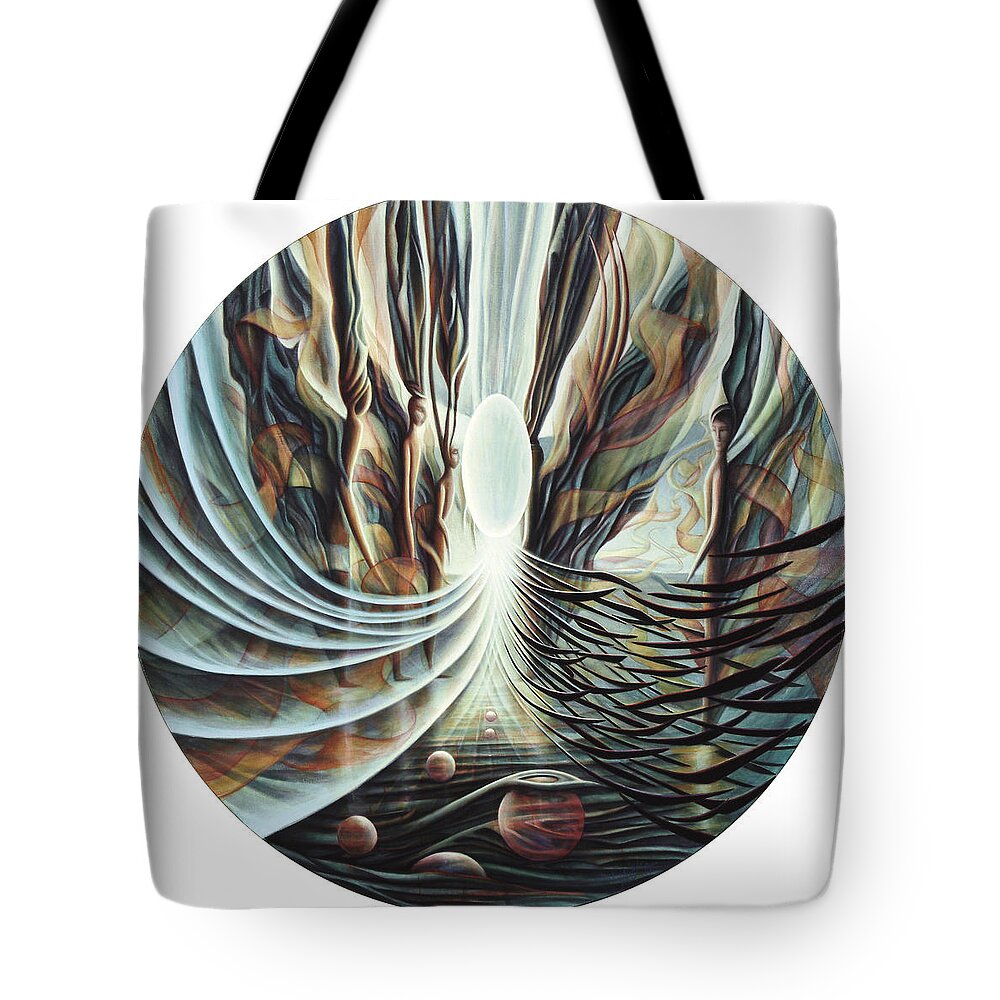 Spiritual Paintings Tote Bag featuring the painting Pillars by Nad Wolinska