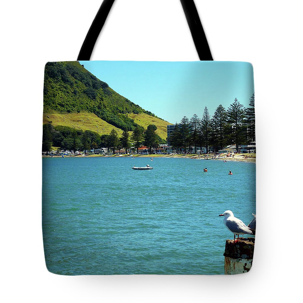 Pilot Bay Tote Bag featuring the photograph Pilot Bay Beach 5 - Mt Maunganui Tauranga New Zealand by Selena Boron