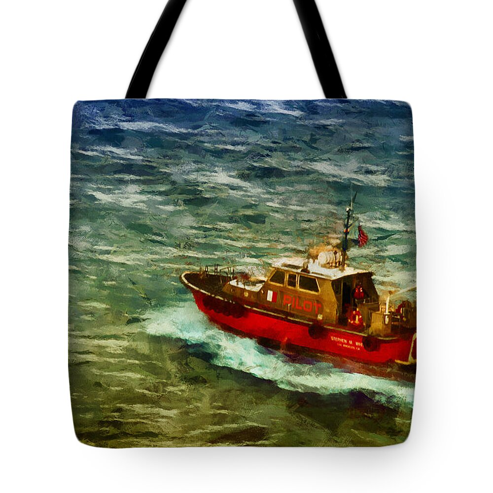 Boat Tote Bag featuring the mixed media Pilot Boat by Joseph Hollingsworth