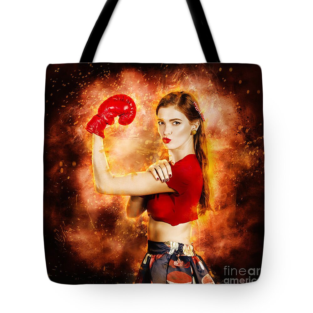 Boxing Tote Bag featuring the digital art Pin up boxing girl by Jorgo Photography