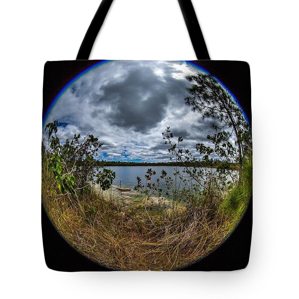 Fisheye Tote Bag featuring the photograph Pine Glades Lake 18 by Michael Fryd