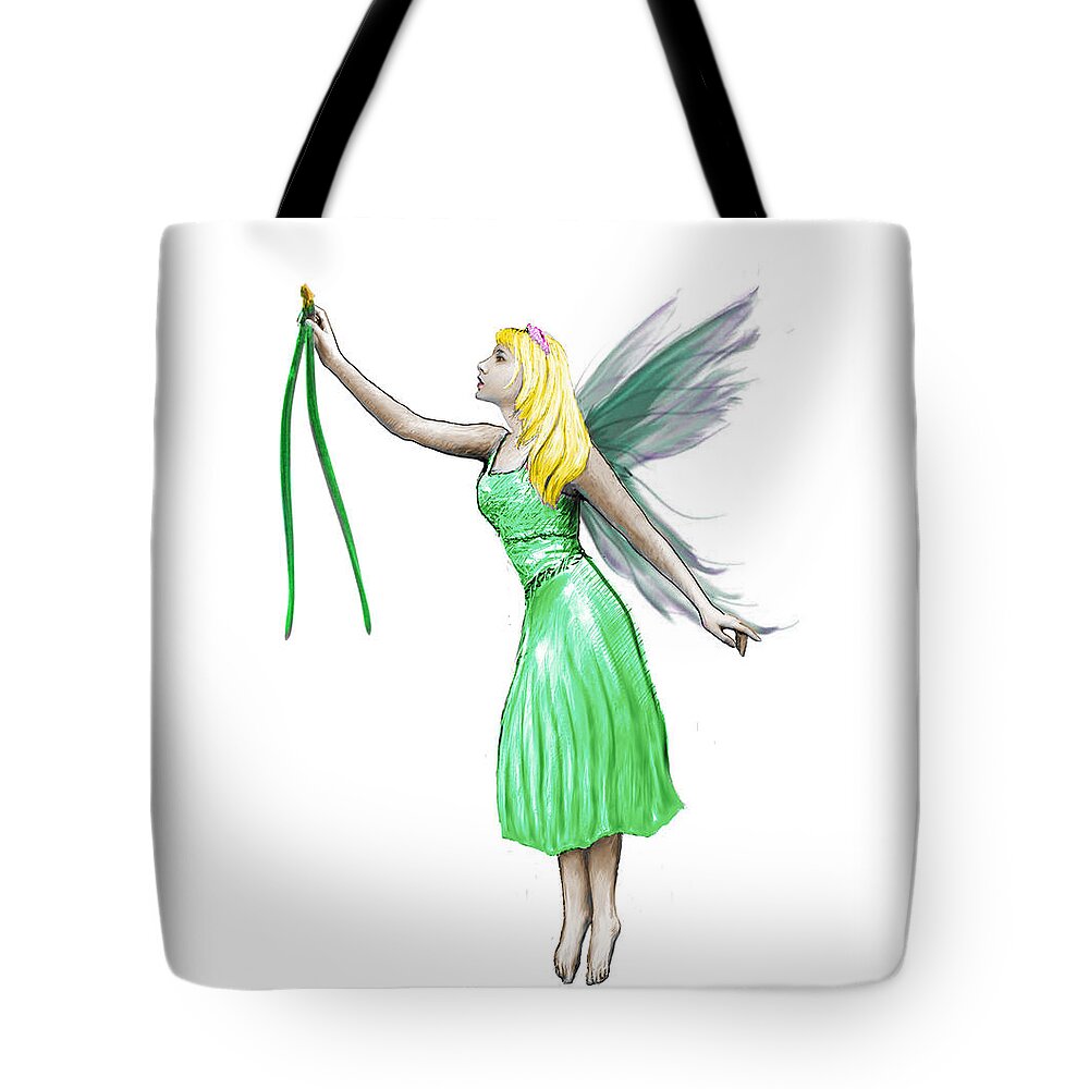 Fairy Tote Bag featuring the digital art Pine Tree Fairy holding pine needles by Yuichi Tanabe