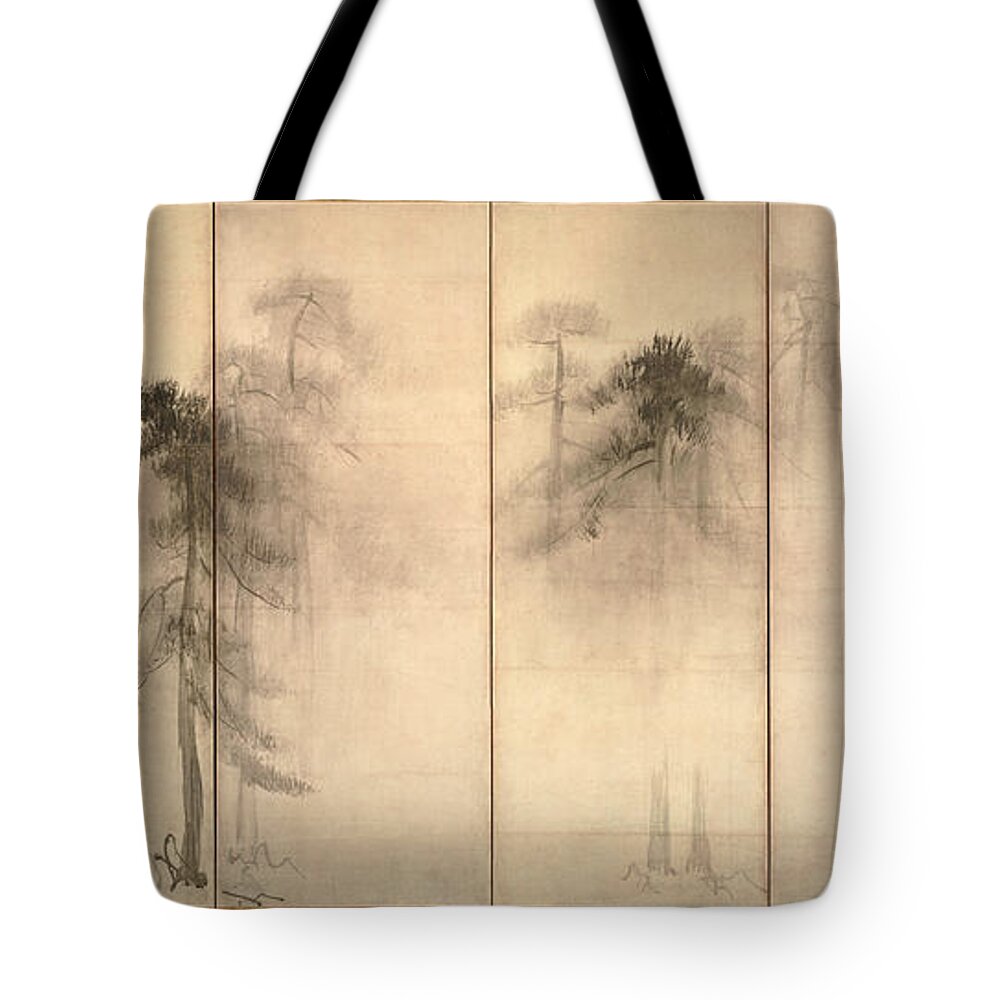Hasegawa Tohaku Tote Bag featuring the drawing Pine Trees by Hasegawa Tohaku