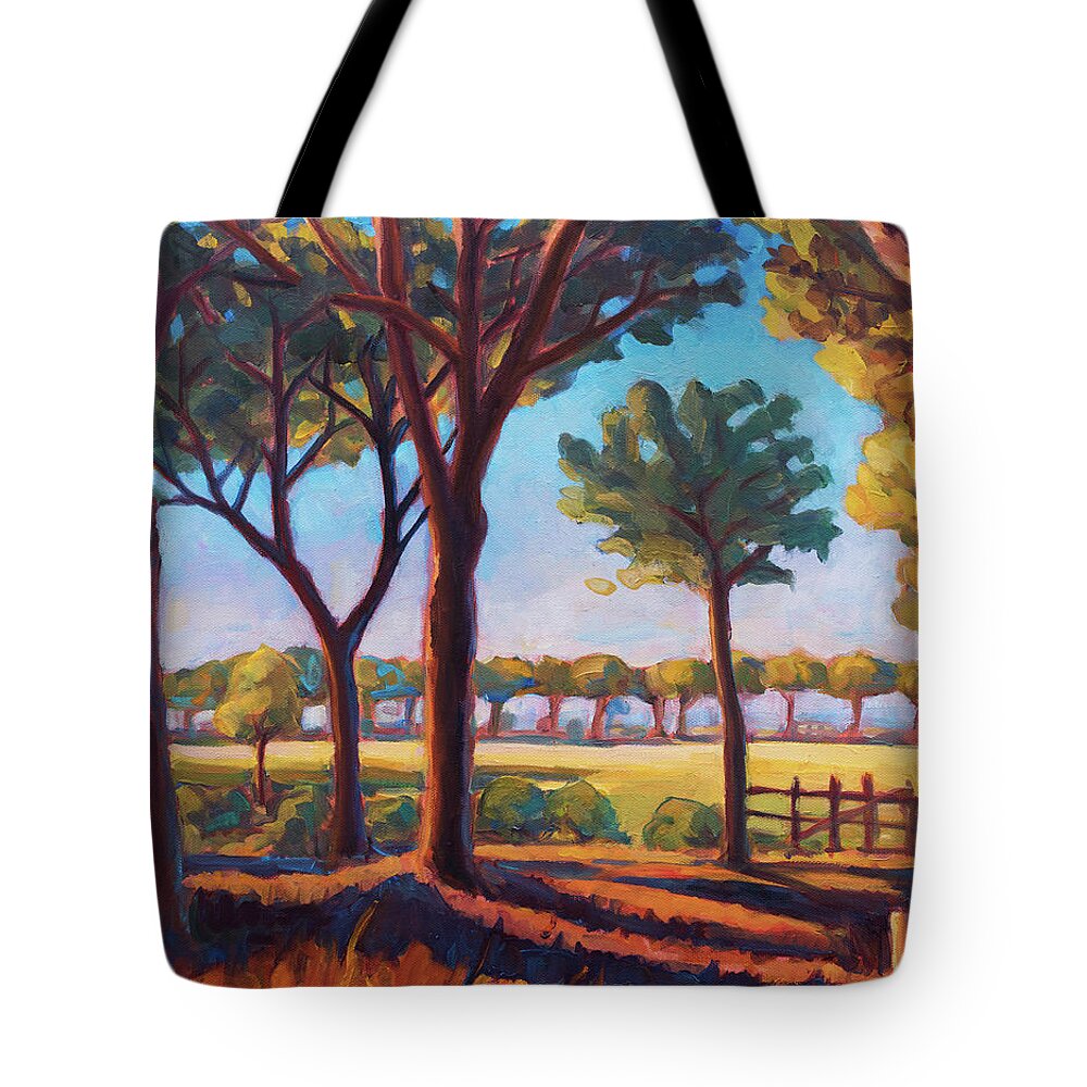 Pine Tote Bag featuring the painting Pinewood in color by Marco Busoni