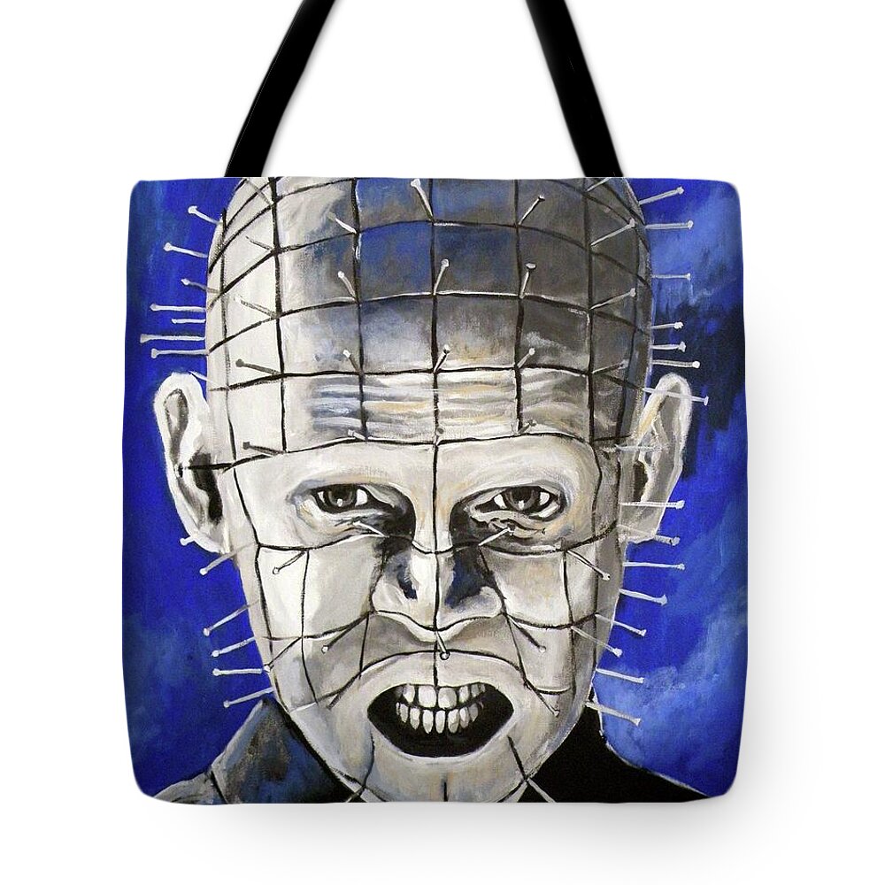 Pinhead Tote Bag featuring the painting Pinhead - Hellraiser by Tom Carlton
