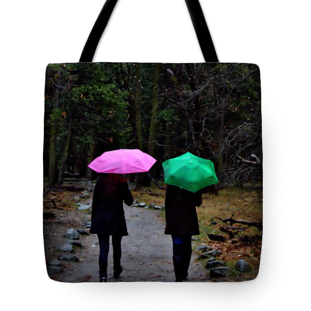 Umbrella Tote Bag featuring the photograph Pink and Green by Josephine Buschman