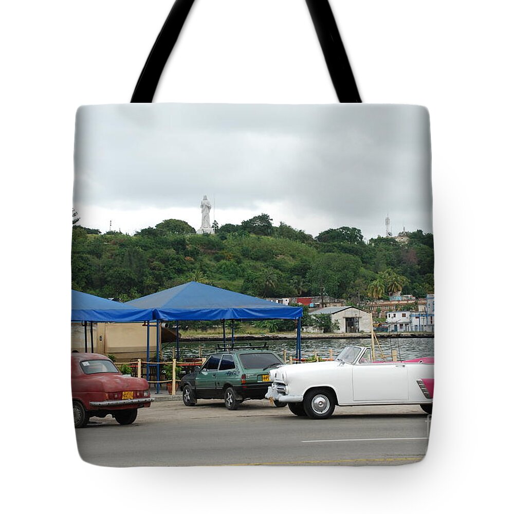 Cuba Tote Bag featuring the photograph Pink And White by Jim Goodman