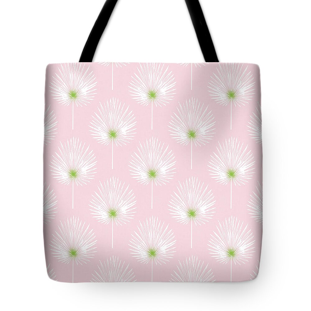 Tropical Tote Bag featuring the mixed media Pink and White Palm Leaves- Art by Linda Woods by Linda Woods