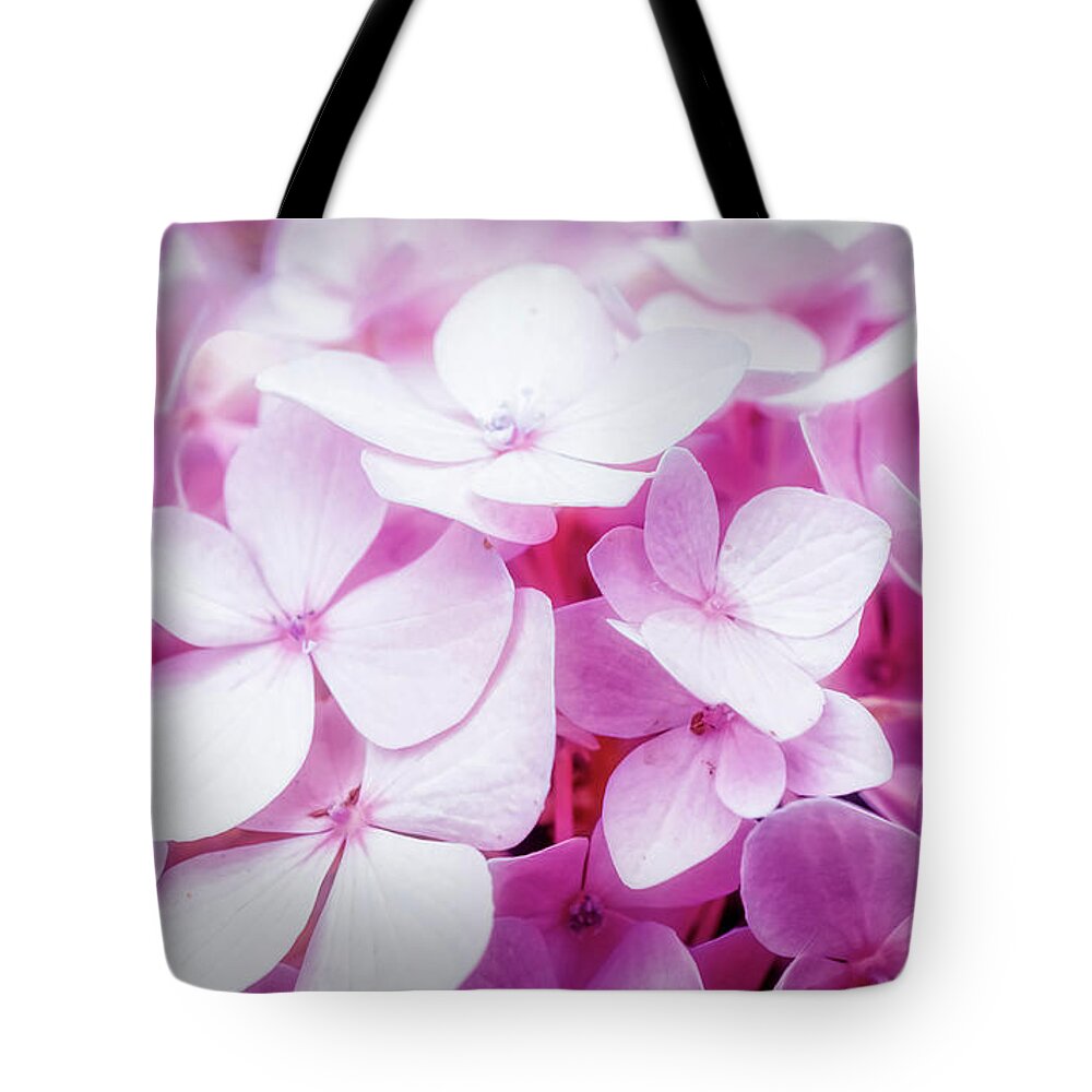 Pink Bloom Tote Bag featuring the photograph Pink bloom of Hydrangea by Lilia S