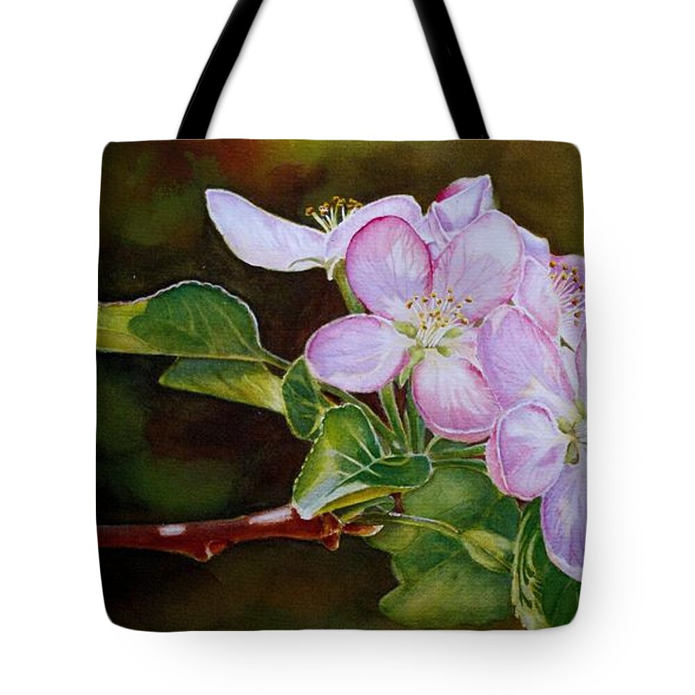 Apple Tote Bag featuring the painting Pink Blossoms by Greg and Linda Halom