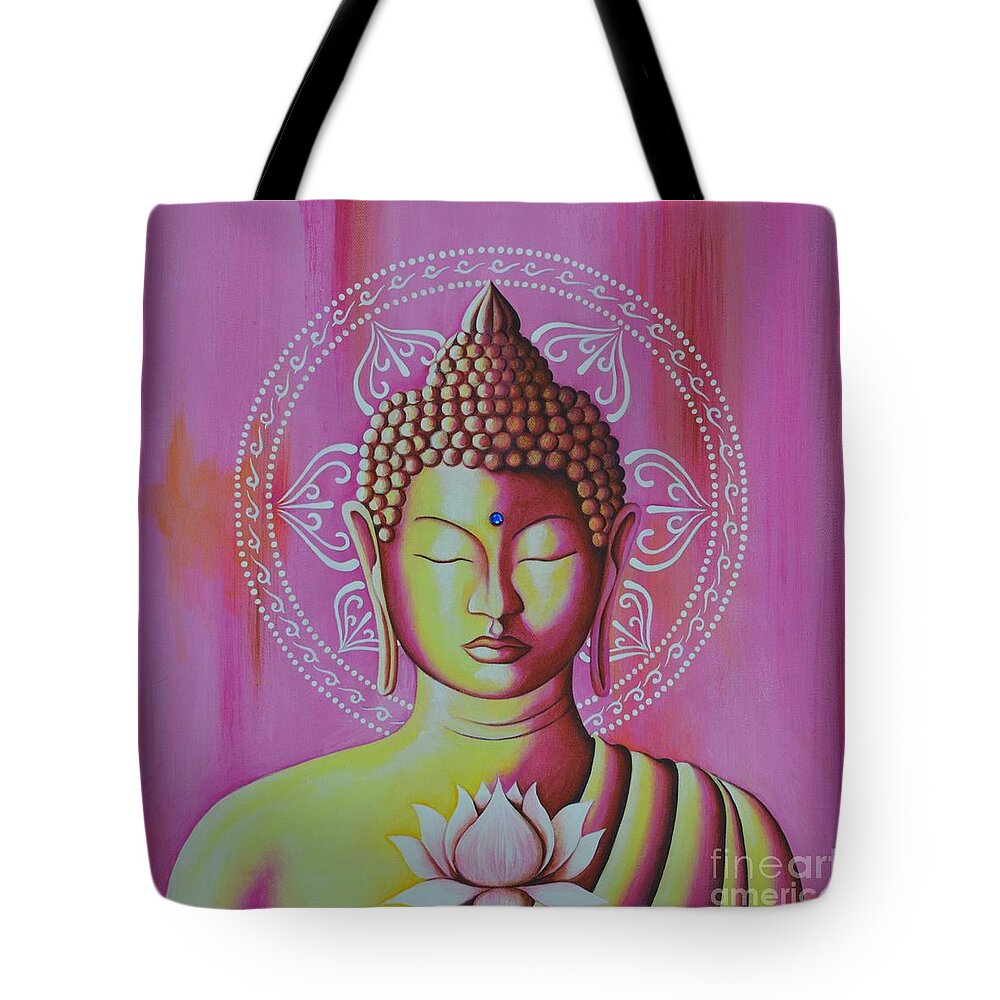 Buddha Tote Bag featuring the painting Pink Buddha by Joseph Sonday